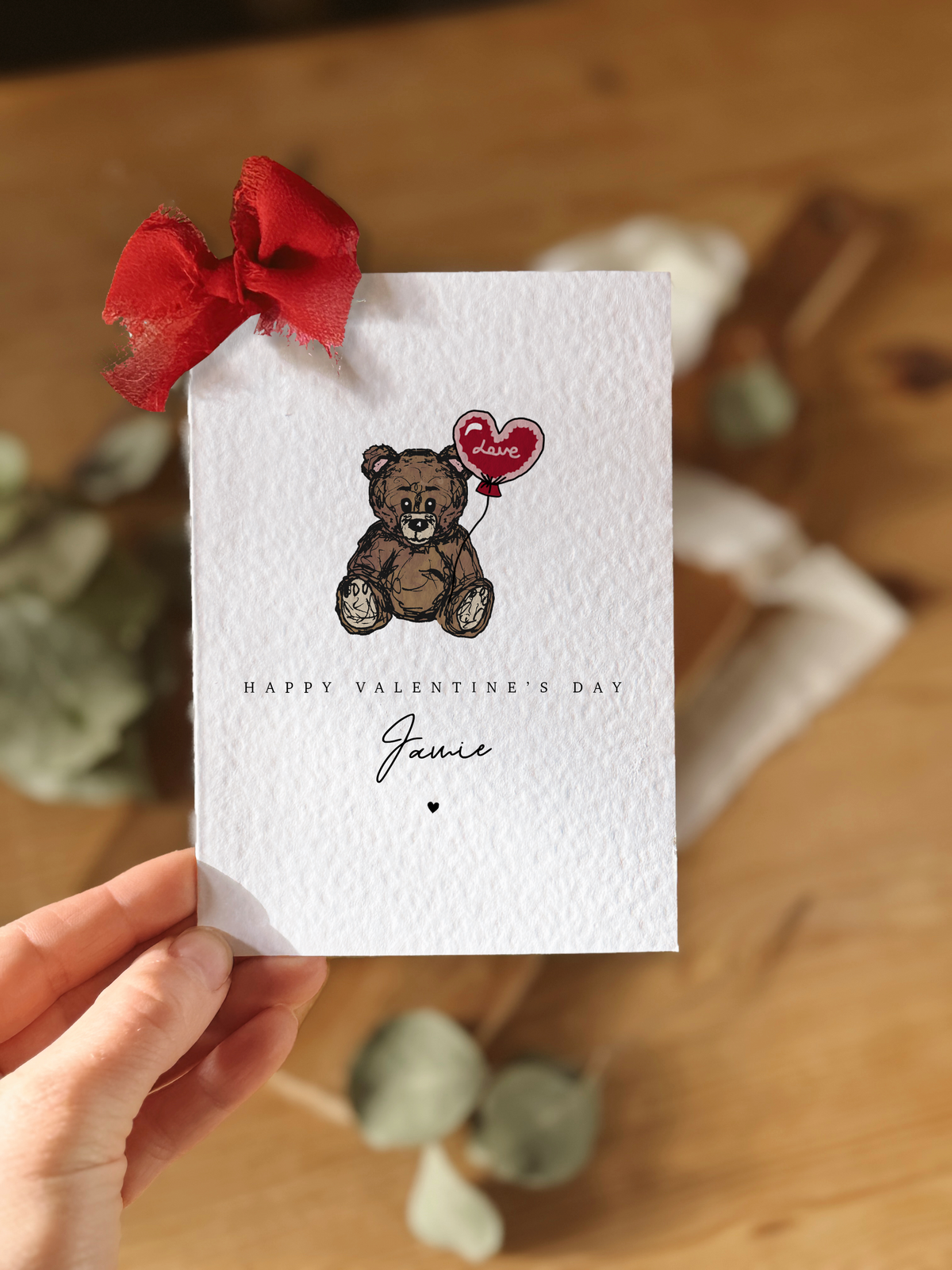 Personalised Bear Valentine's Day Card with Bow
