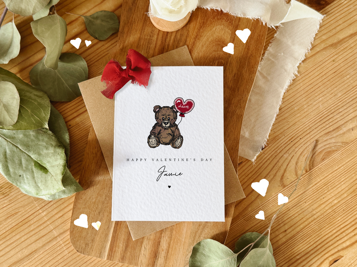 Personalised Bear Valentine's Day Card with Bow