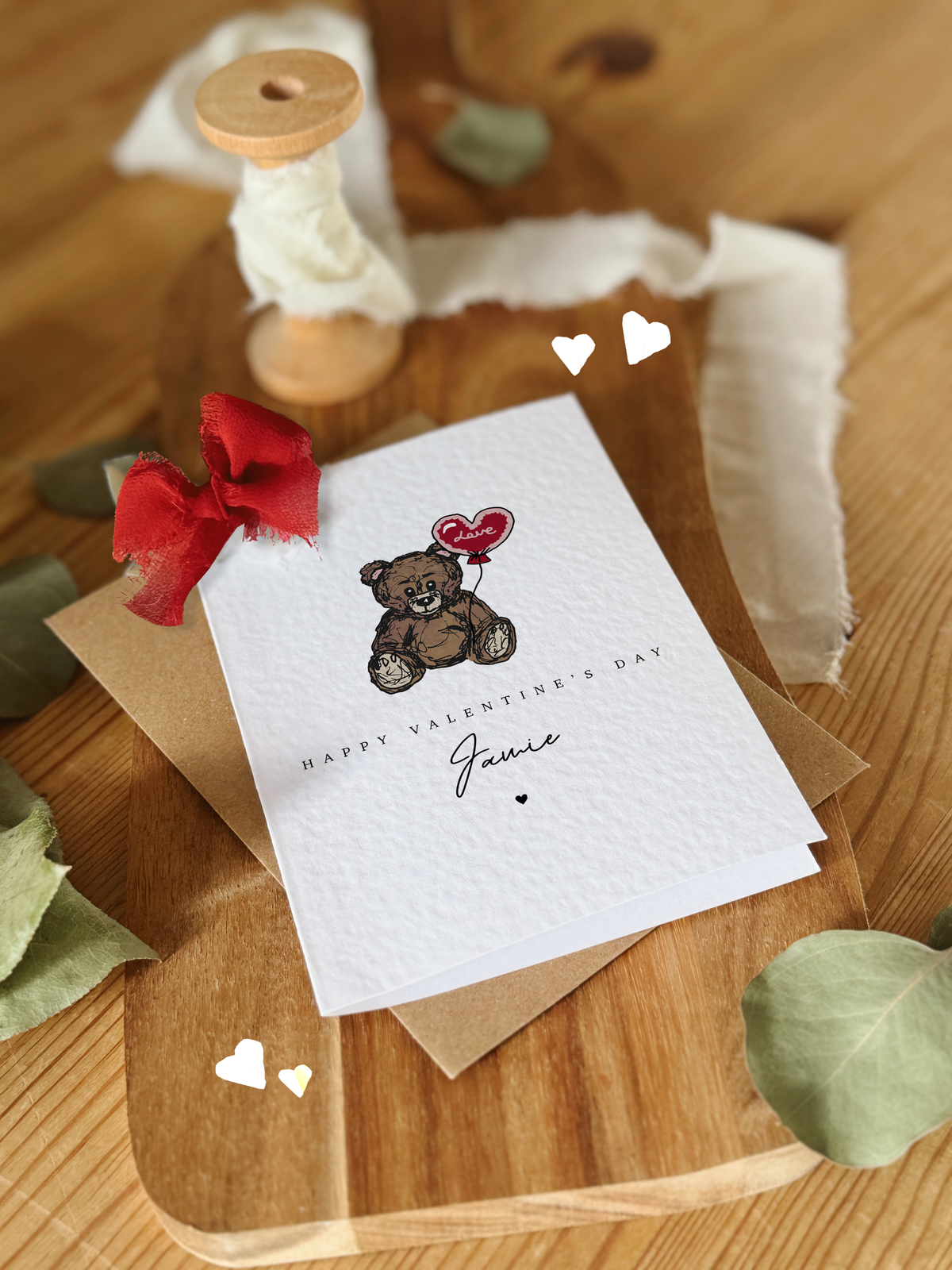 Personalised Bear Valentine's Day Card with Bow