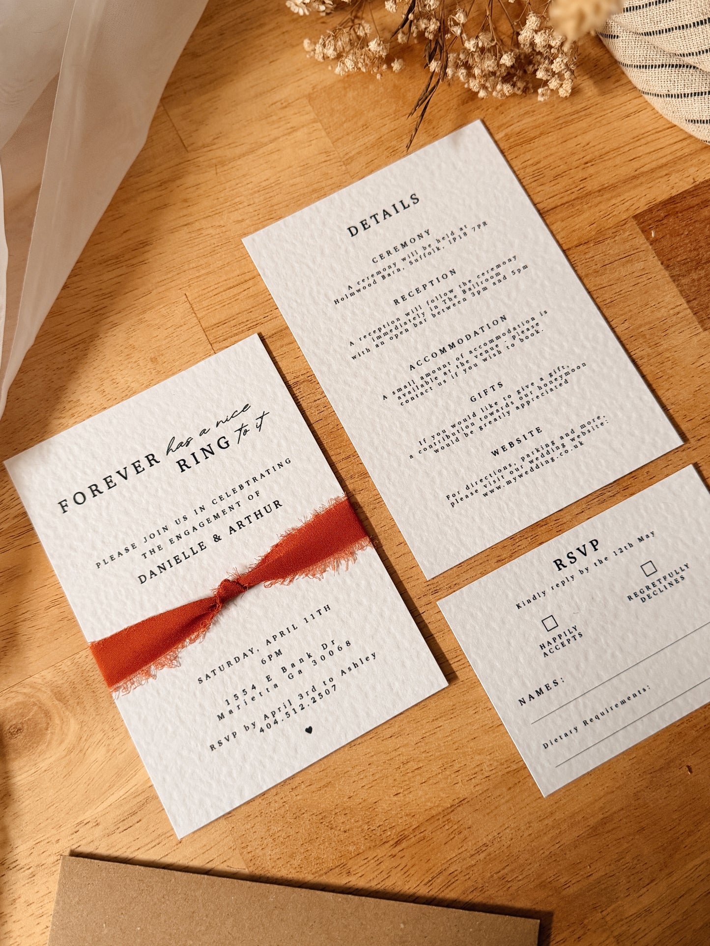 Tied the Knot Wedding Invite Pack with Chiffon Ribbon Bow