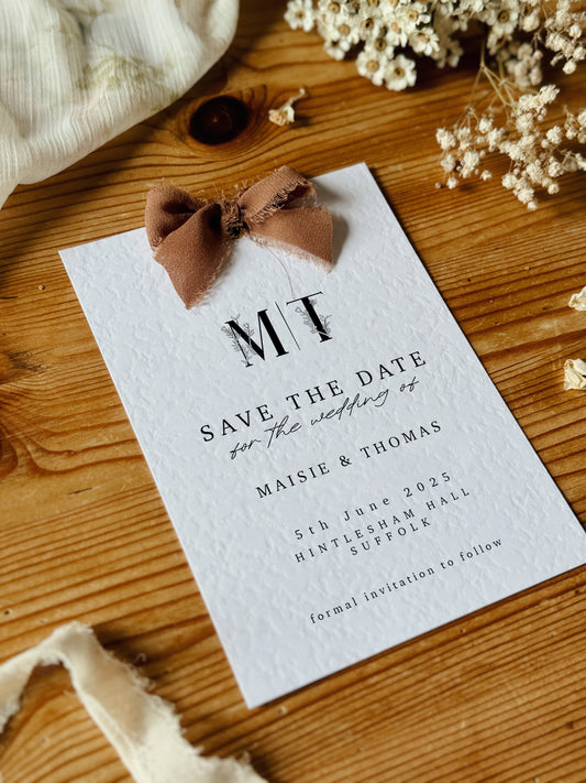Floral Letters Save The Dates with Chiffon Ribbon Bow