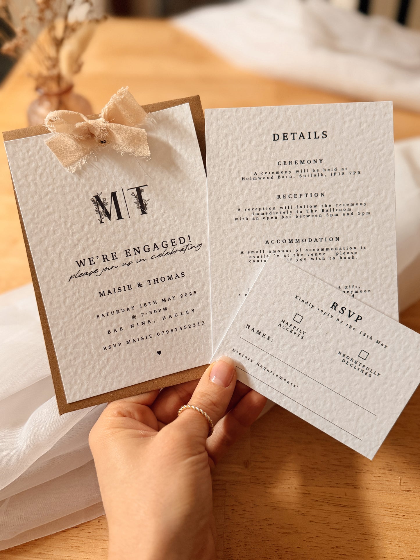 Floral Letter Wedding Invite Pack with Chiffon Ribbon Bow