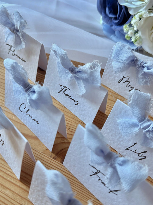 Personalised Wedding Place Cards with Chiffon Bow