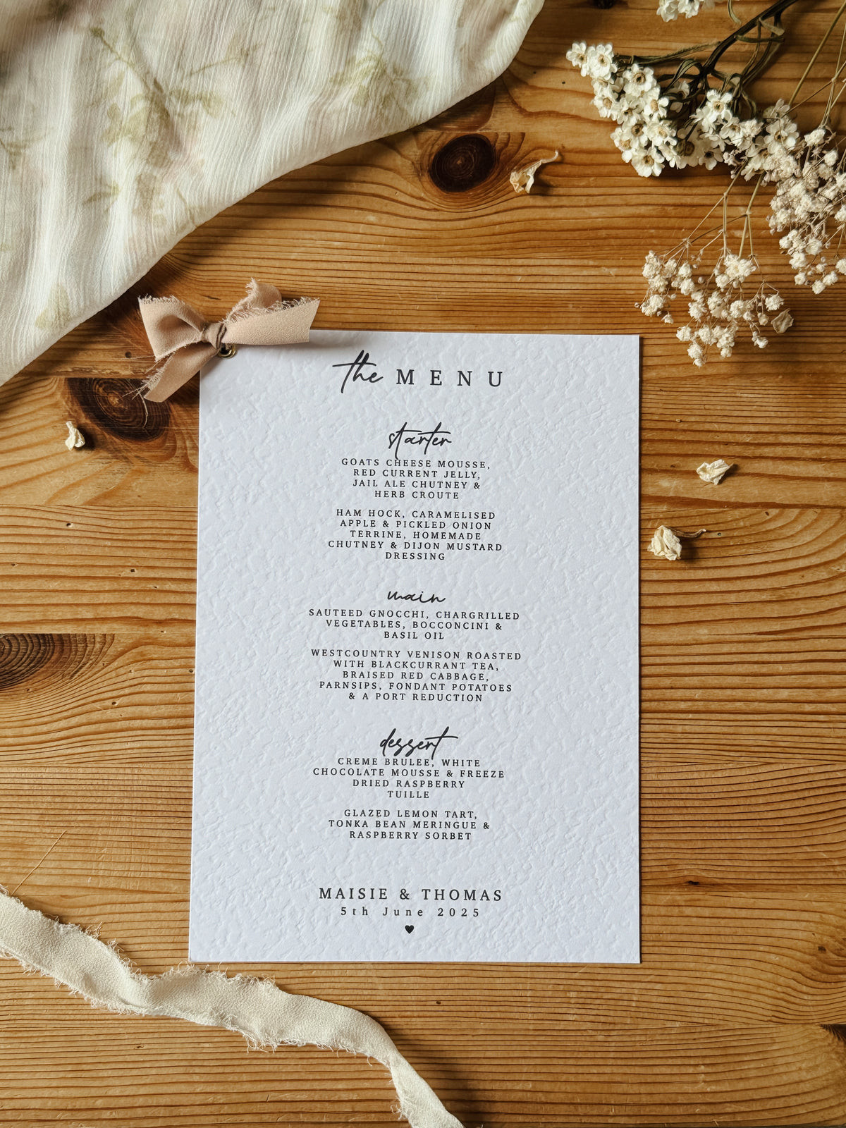 Personalised Wedding Menu
