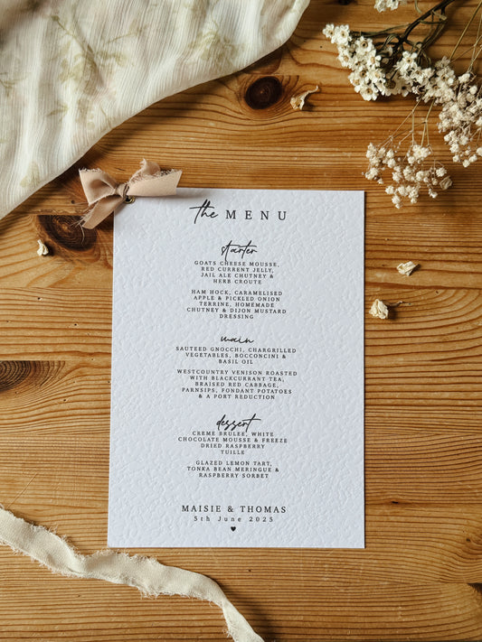 Personalised Wedding Menu