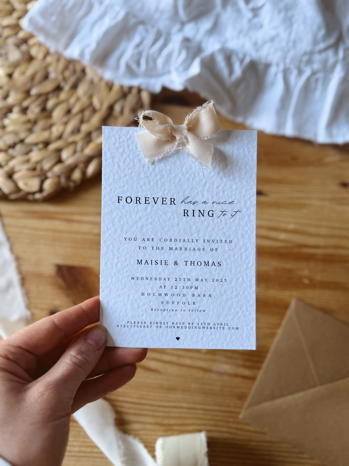 Floral Letter Wedding Invites with Chiffon Ribbon Bow