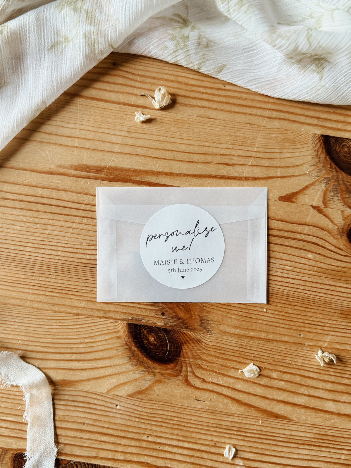 Personalised Wedding Favour Bags, Custom Stickers, Glassine Envelopes