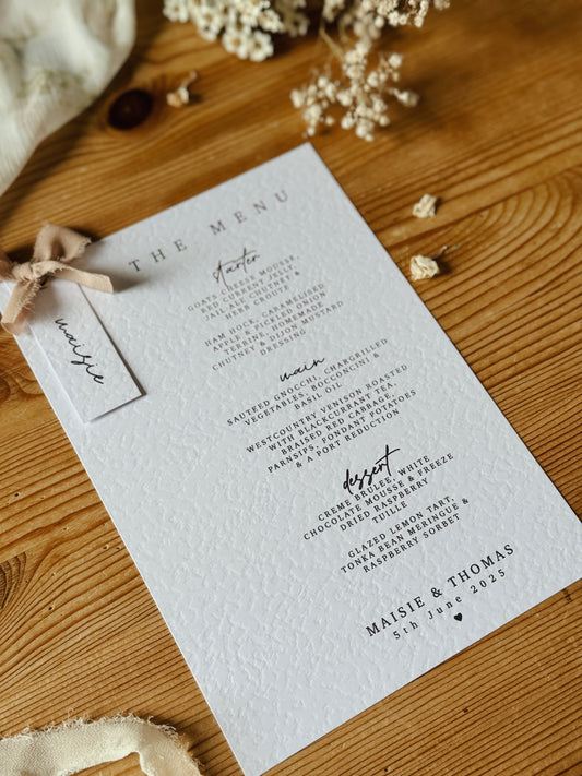 Personalised Wedding Menu With Place Names