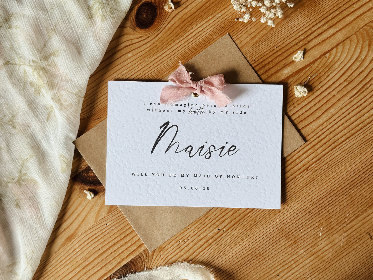 Personalised Bridesmaid Proposal Card, Hammered Paper, A6 Wedding Stationery