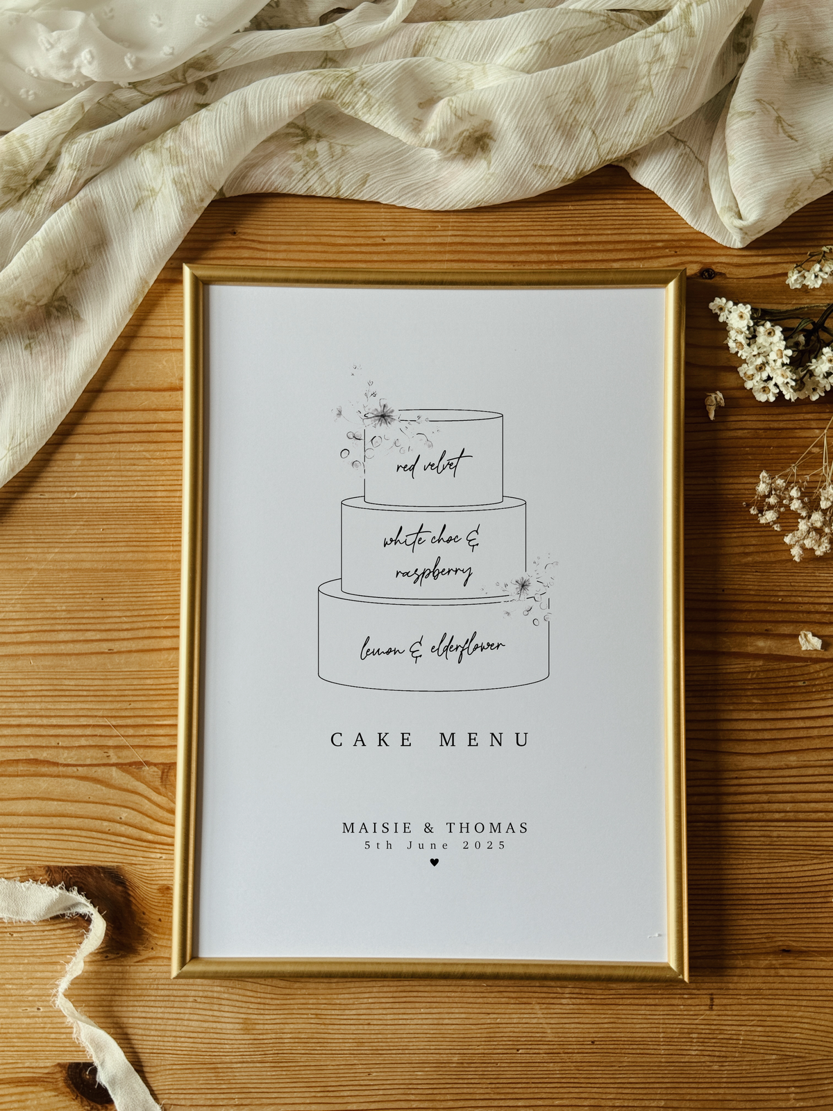 Personalised Cake Menu Wedding Sign Print