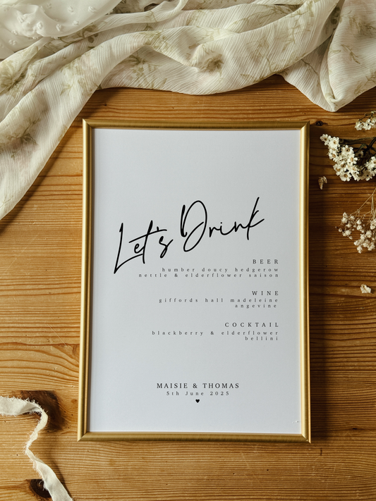 Personalised Drinks Wedding Sign Print