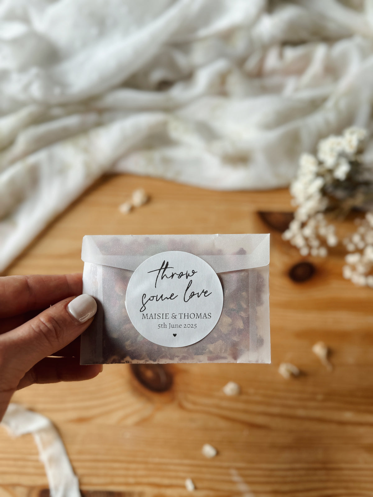 Personalised Wedding Confetti Packets, Biodegradable Real Flower Petals