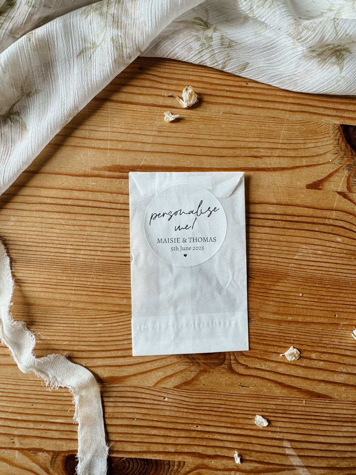 Personalised Wedding Favour Bags with Custom Stickers