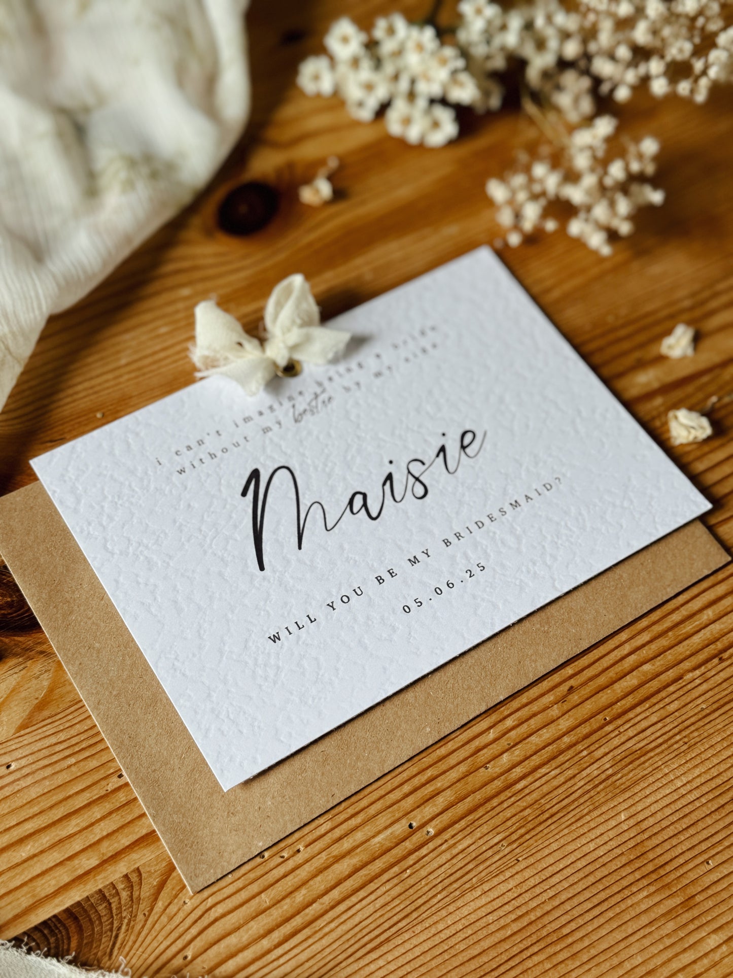 Personalised Bridesmaid Proposal Card, Hammered Paper, A6 Wedding Stationery