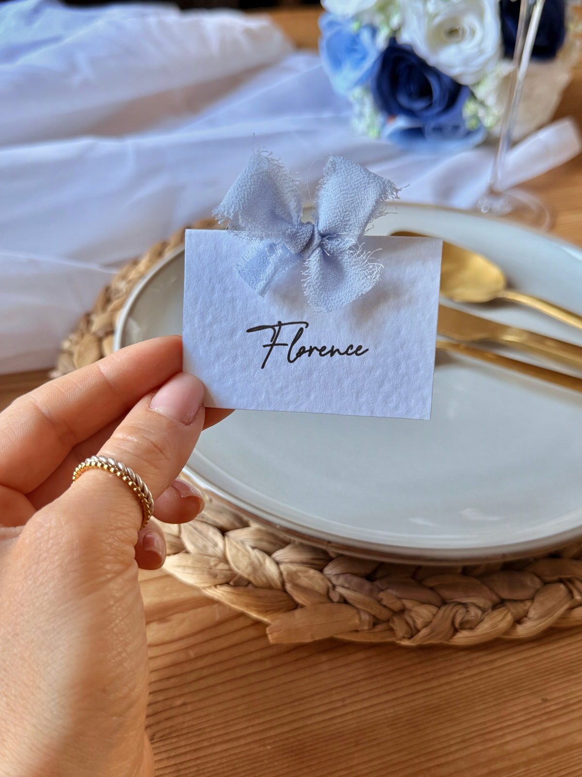 Personalised Wedding Place Cards with Chiffon Bow