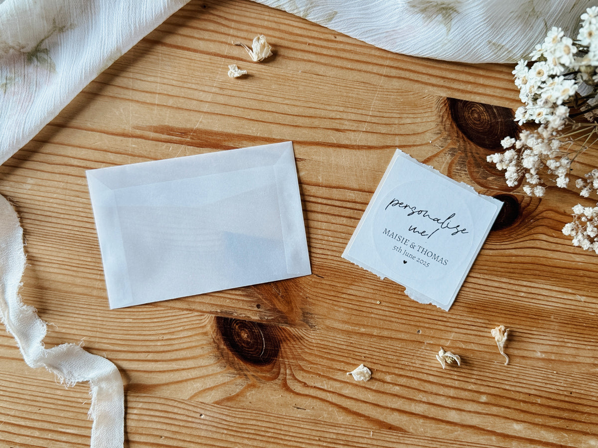 Personalised Wedding Favour Bags, Custom Stickers, Glassine Envelopes