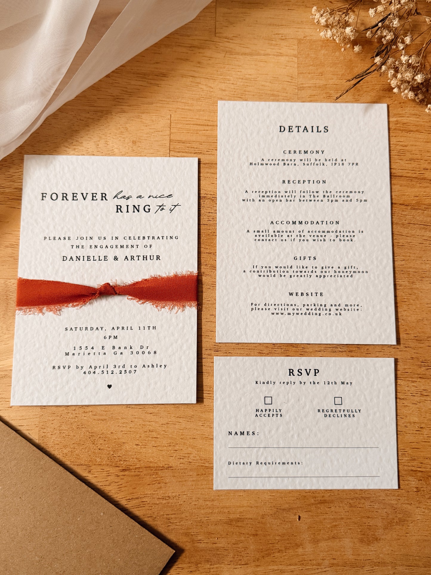 Tied the Knot Wedding Invite Pack with Chiffon Ribbon Bow
