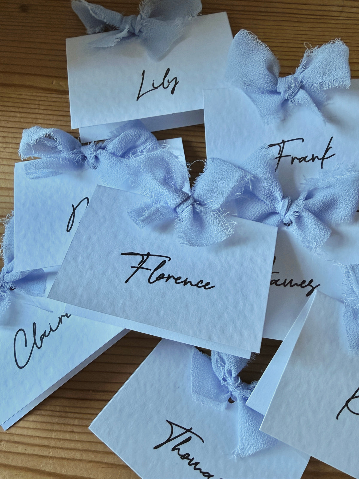 Personalised Wedding Place Cards with Chiffon Bow