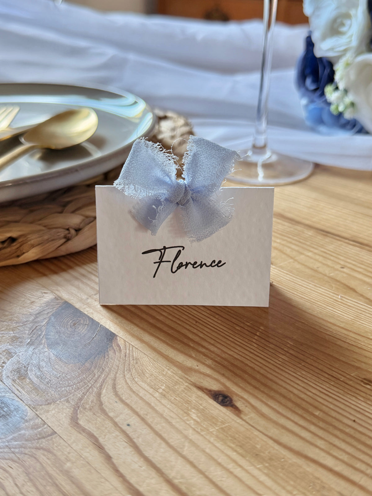 Personalised Wedding Place Cards with Chiffon Bow