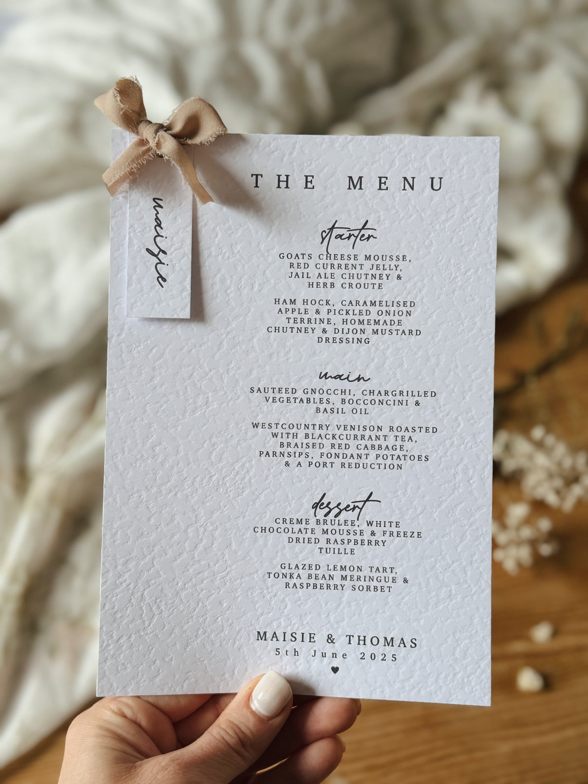 Personalised Wedding Menu With Place Names