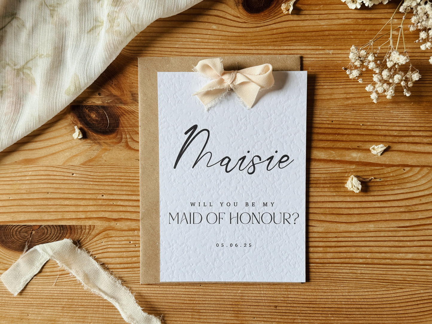 Personalised Bridesmaid Proposal Card, Hammered Paper, A6 Wedding Stationery