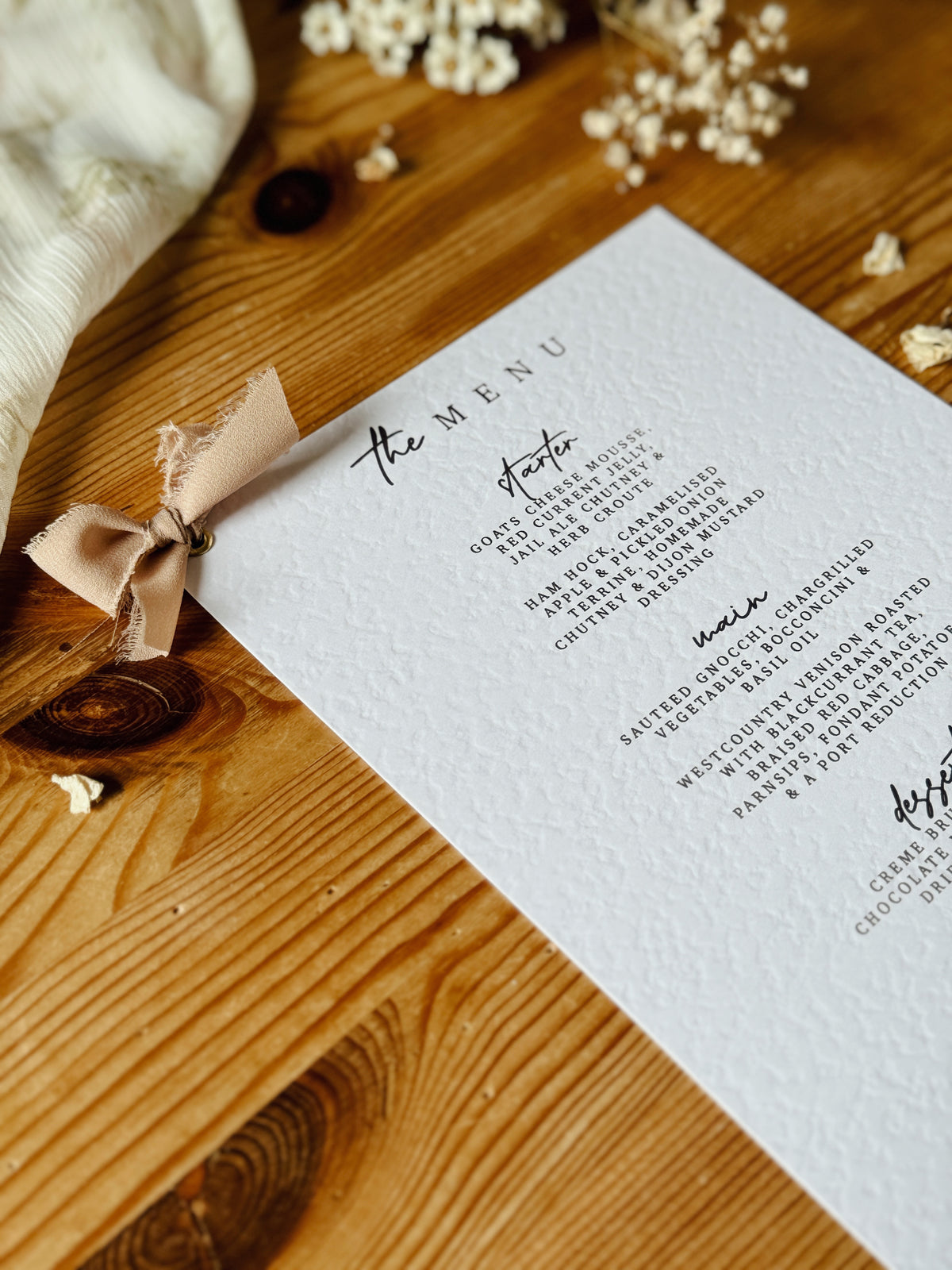 Personalised Wedding Menu