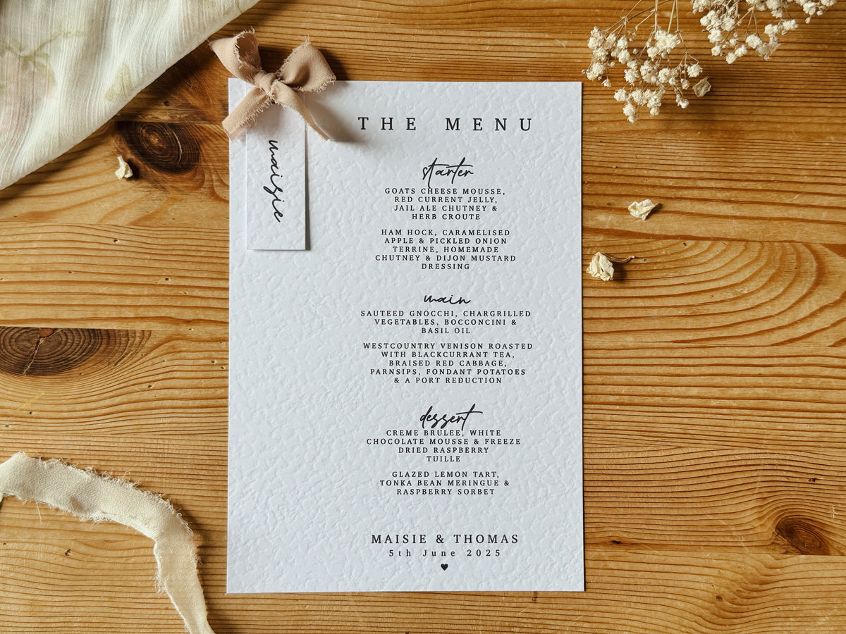 Personalised Wedding Menu With Place Names