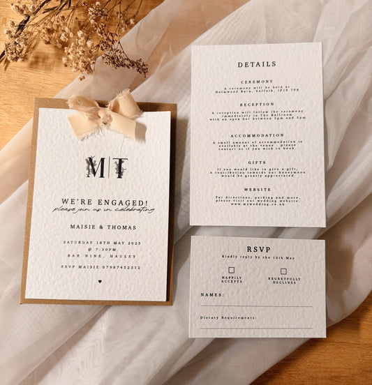 Floral Letter Wedding Invite Pack with Chiffon Ribbon Bow