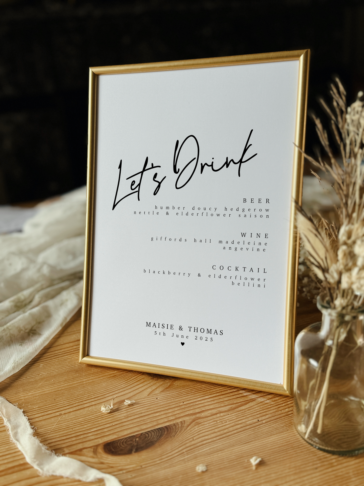 Personalised Drinks Wedding Sign Print