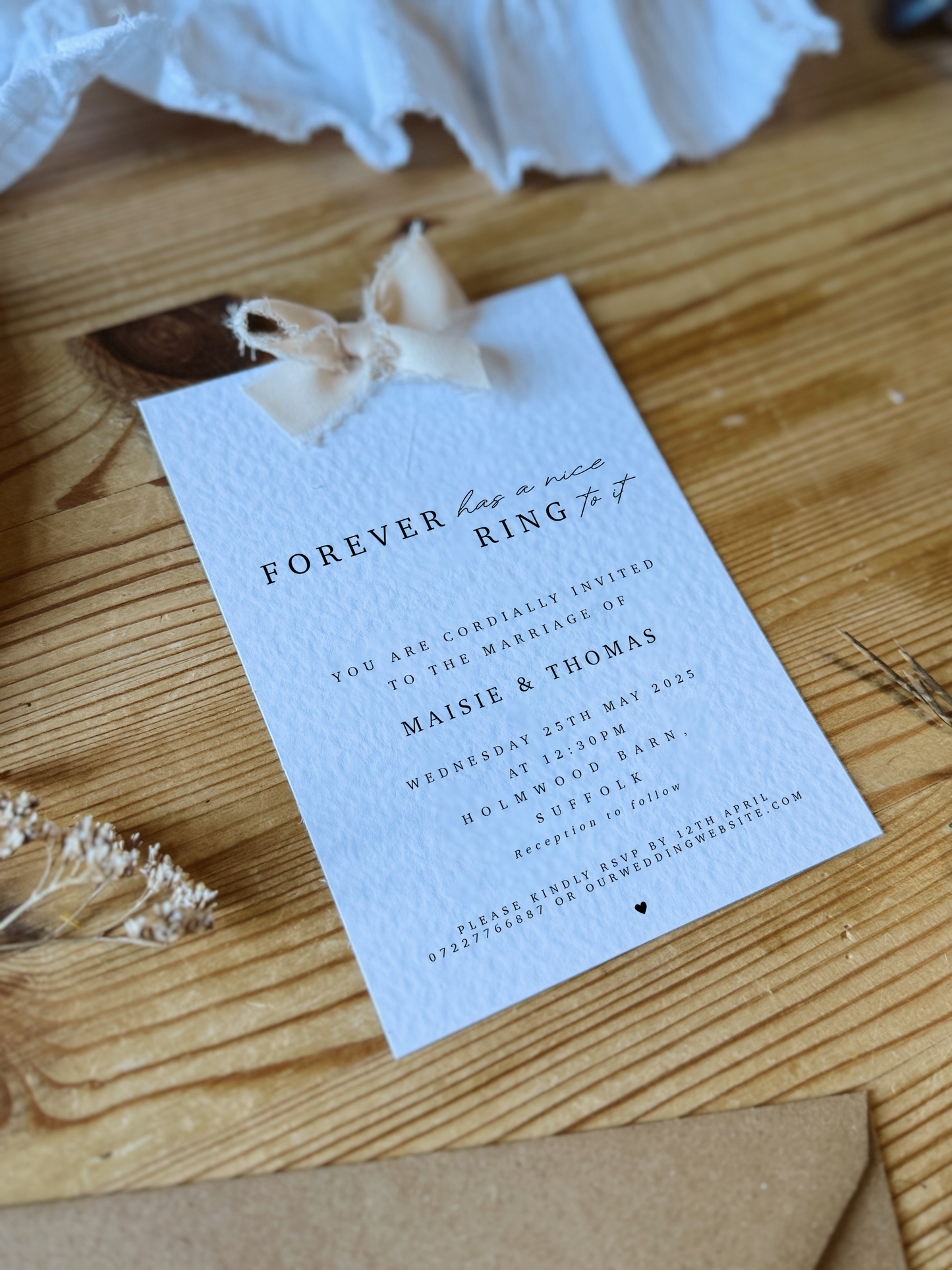Floral Letter Wedding Invites with Chiffon Ribbon Bow