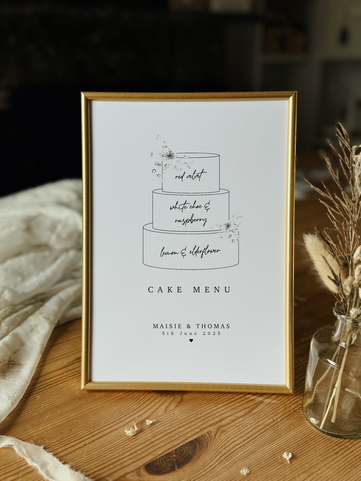 Personalised Cake Menu Wedding Sign Print
