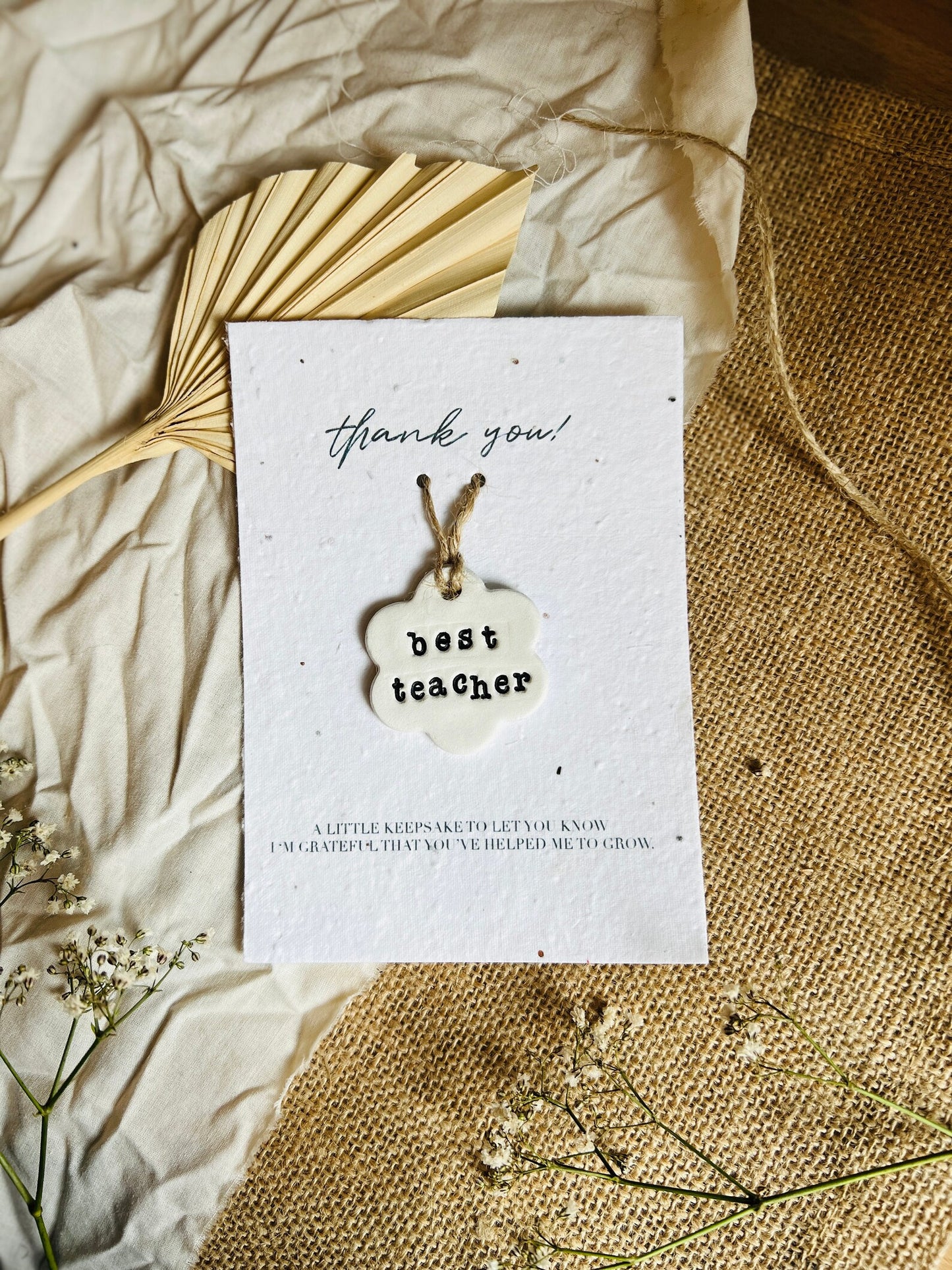 Thank You Teacher Gift, Plantable Seed Paper Clay Keepsake