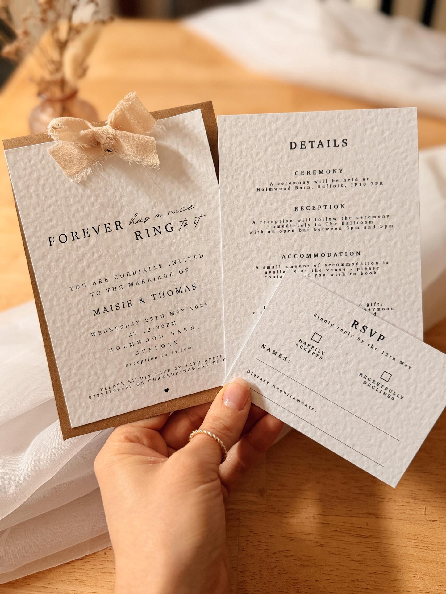 Forever Ring Wedding Invite Pack with Chiffon Ribbon Bow