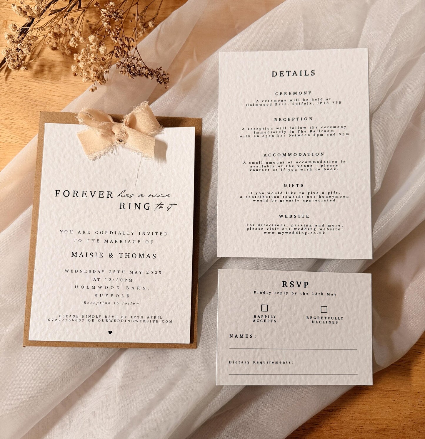Forever Ring Wedding Invite Pack with Chiffon Ribbon Bow