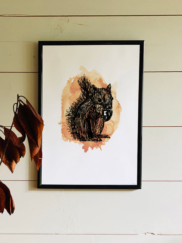 Autumn Woodland Squirrel Print